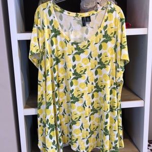 YELLOW LEMON PRINT LONG TOP SZ 3X